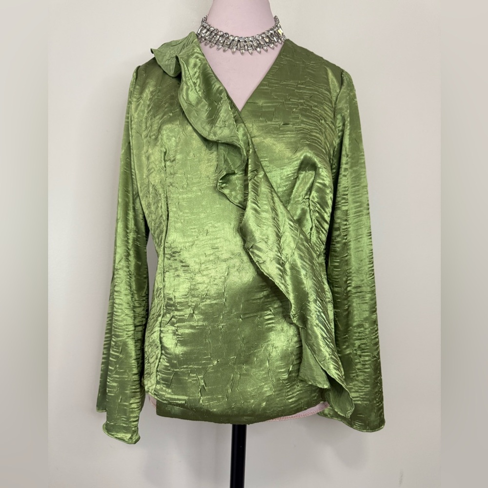 Another Thyme Elegant Green Ruffle Wrap Top in size 14